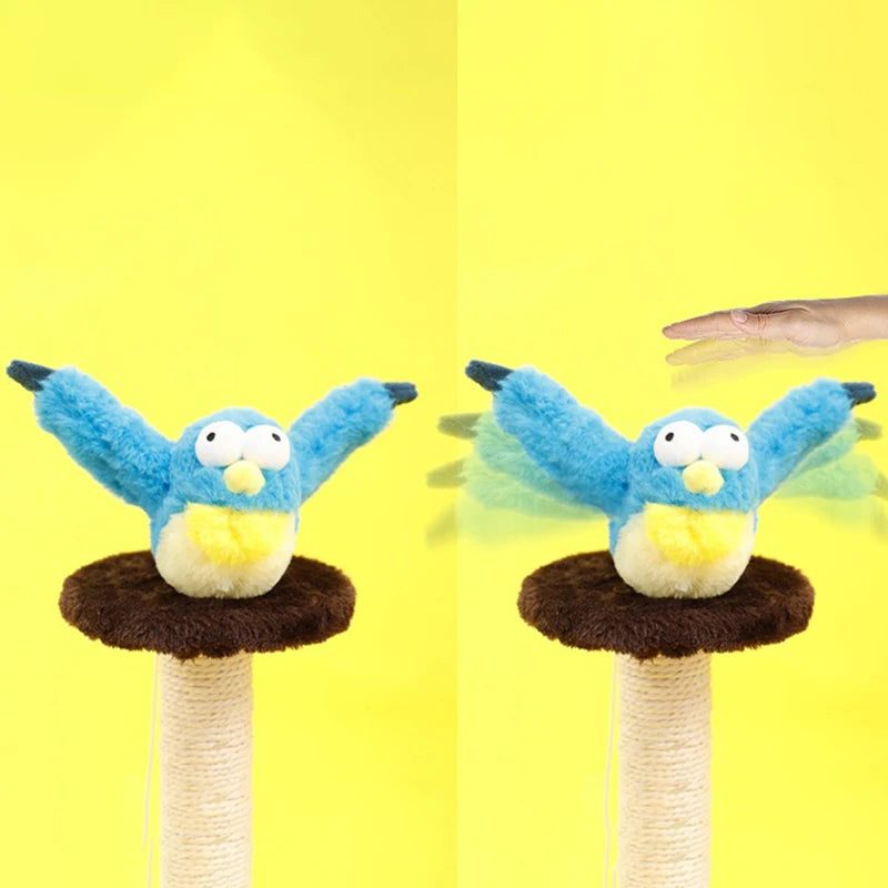 Interactive cat toy that mimics a bird with chirping sound
