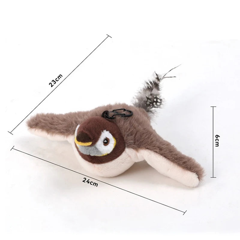 Interactive cat toy that mimics a bird with chirping sound