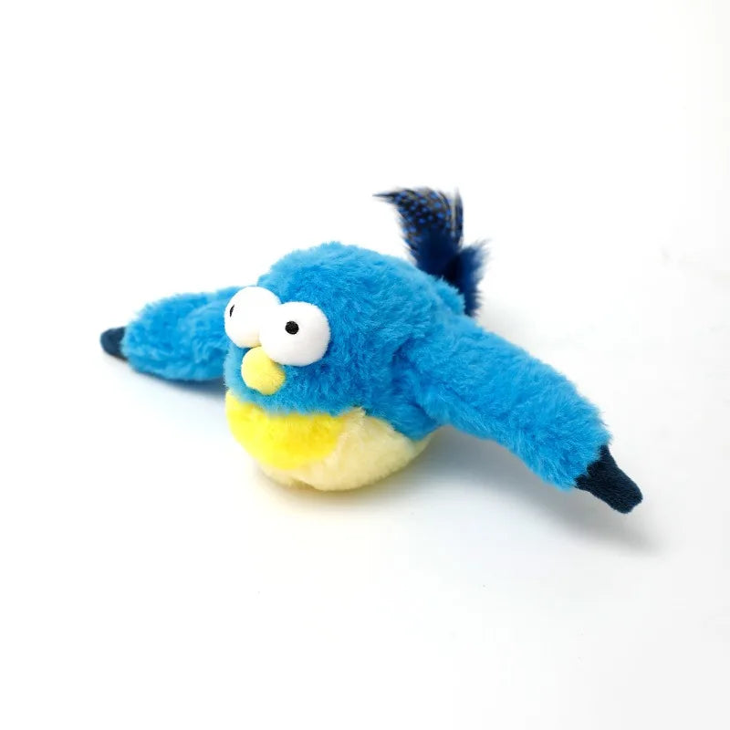 Interactive cat toy that mimics a bird with chirping sound