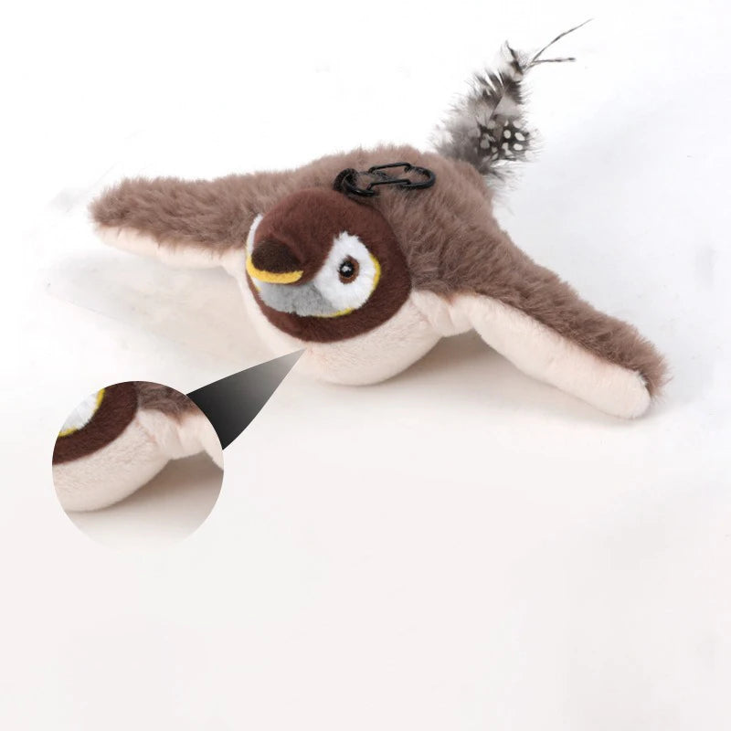 Interactive cat toy that mimics a bird with chirping sound