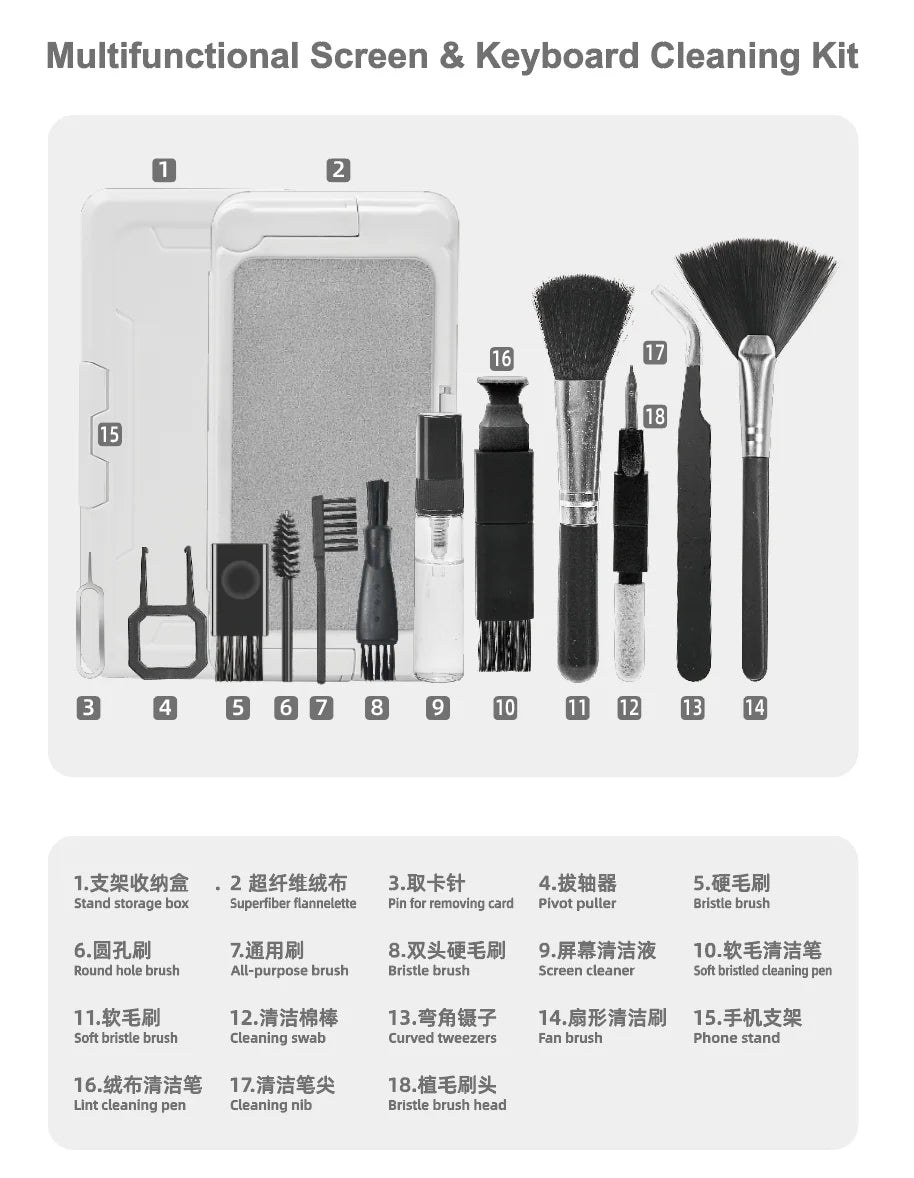 An Assortment of device cleaning tools and brushes