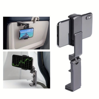 Phone holder being used to clip on to the tray table on an airplane