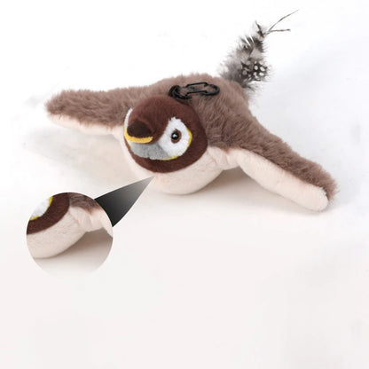Interactive cat toy that mimics a bird with chirping sound
