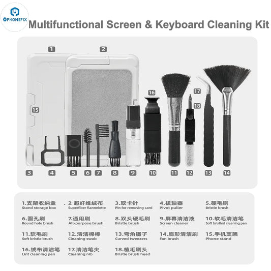 An Assortment of device cleaning tools and brushes