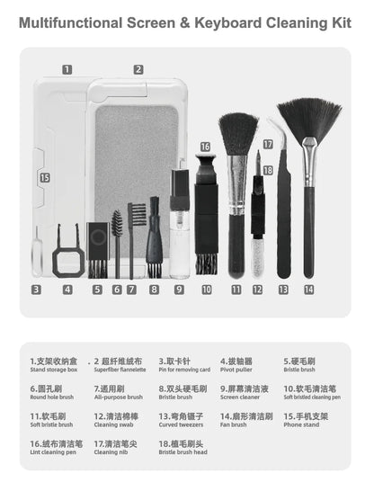 An Assortment of device cleaning tools and brushes