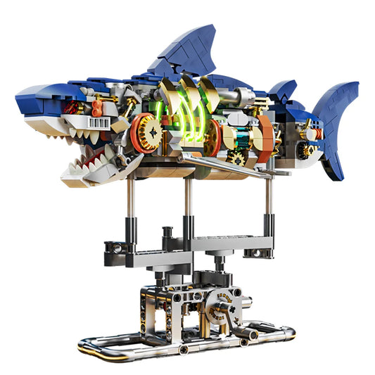 Montessori lego building set of a mechanical shark for children development