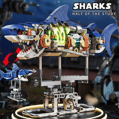 Montessori lego building set of a mechanical shark for children development