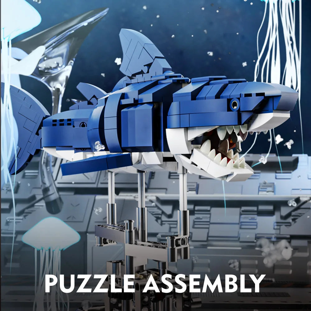 Montessori lego building set of a mechanical shark for children development