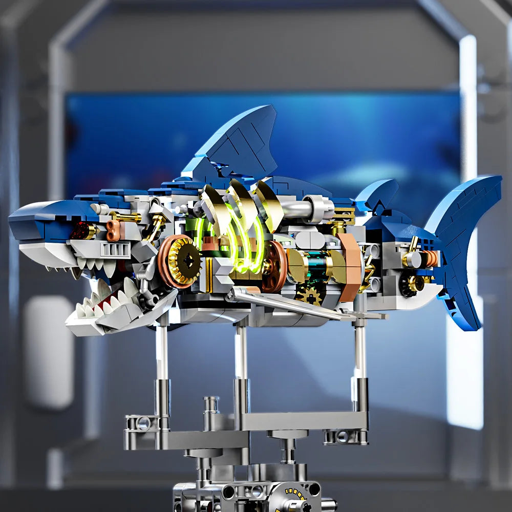 Montessori lego building set of a mechanical shark for children development