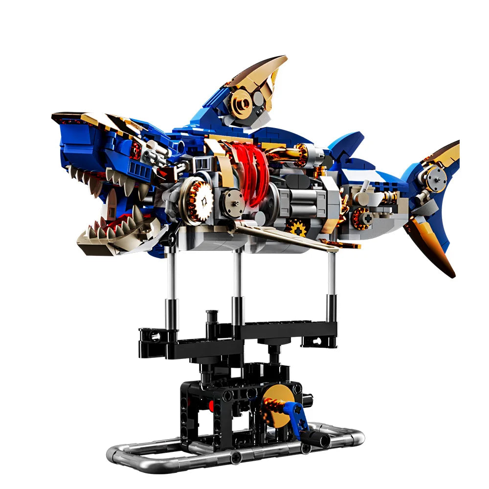 Montessori lego building set of a mechanical shark for children development