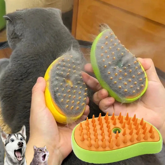 Pet groom tool showing cat fur being stuck to it after using it on a cat