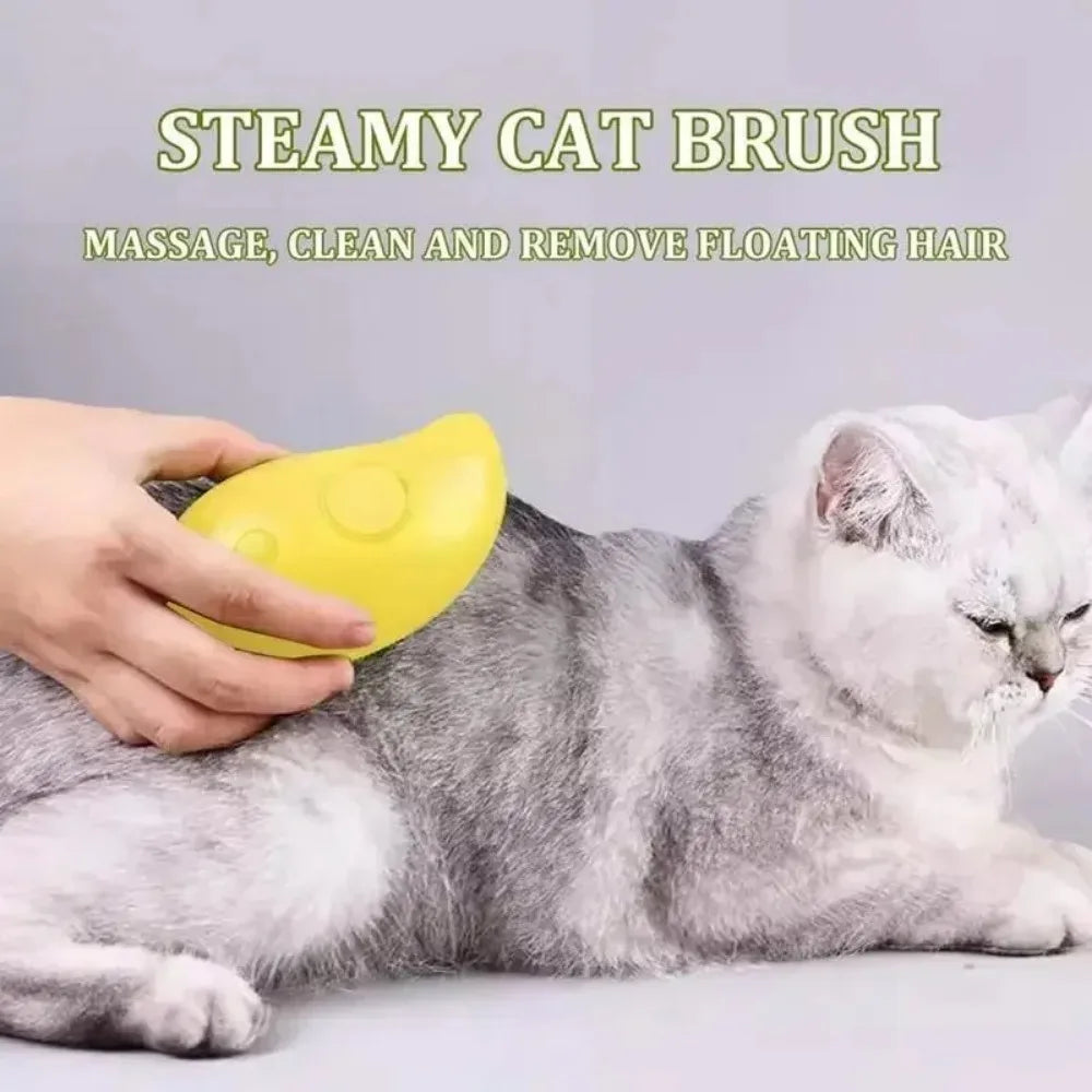 Pet groom tool showing cat fur being stuck to it after using it on a cat
