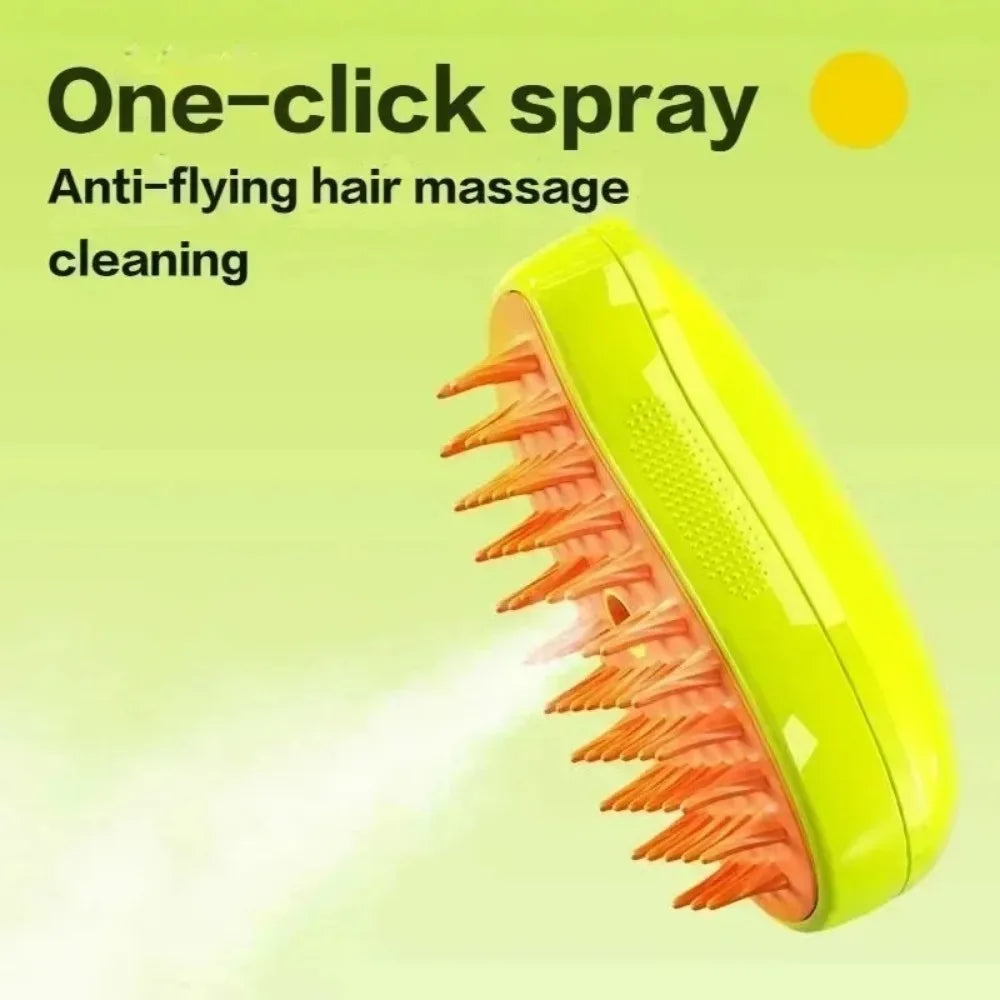 Pet groom tool showing cat fur being stuck to it after using it on a cat
