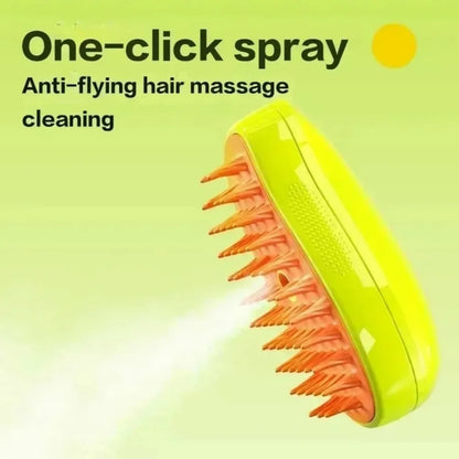 Pet groom tool showing cat fur being stuck to it after using it on a cat