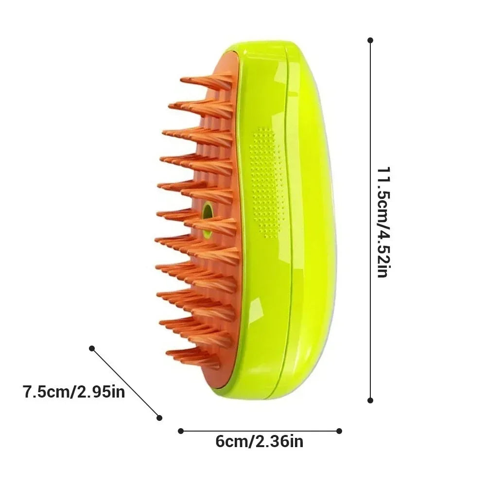 Pet groom tool showing cat fur being stuck to it after using it on a cat