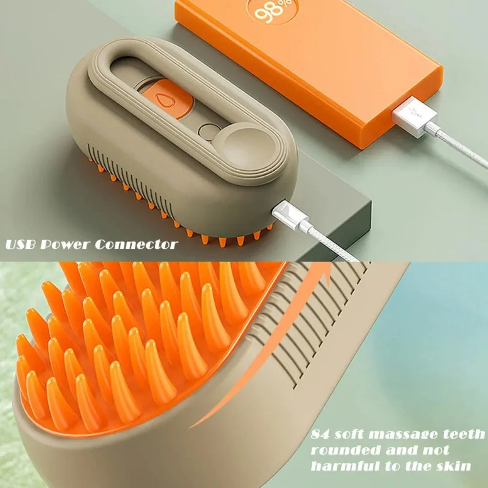 Pet groom tool showing cat fur being stuck to it after using it on a cat